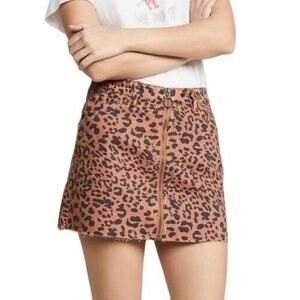 Free People We the Free Leopard Mini Skirt Brown Black Full Zip Raw Hem Sz 24